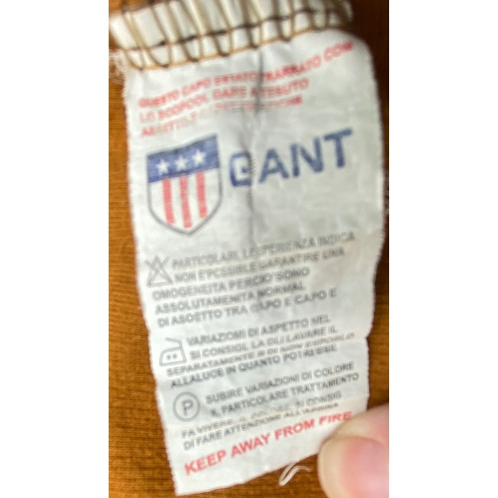Gant Mens V-Neck Sweater 2XL Mustard Yellow Stripe Chest Logo Preppy Knit Jumper - Picture 8 of 12